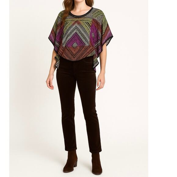 VINTAGE ICE Jewel Neckline Batwing Blouse | L | Aztec Print | Boho Festival Y2K - Picture 1 of 14